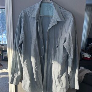 Nautica Men's Pinstripe Shirt Jacket - Blue and White